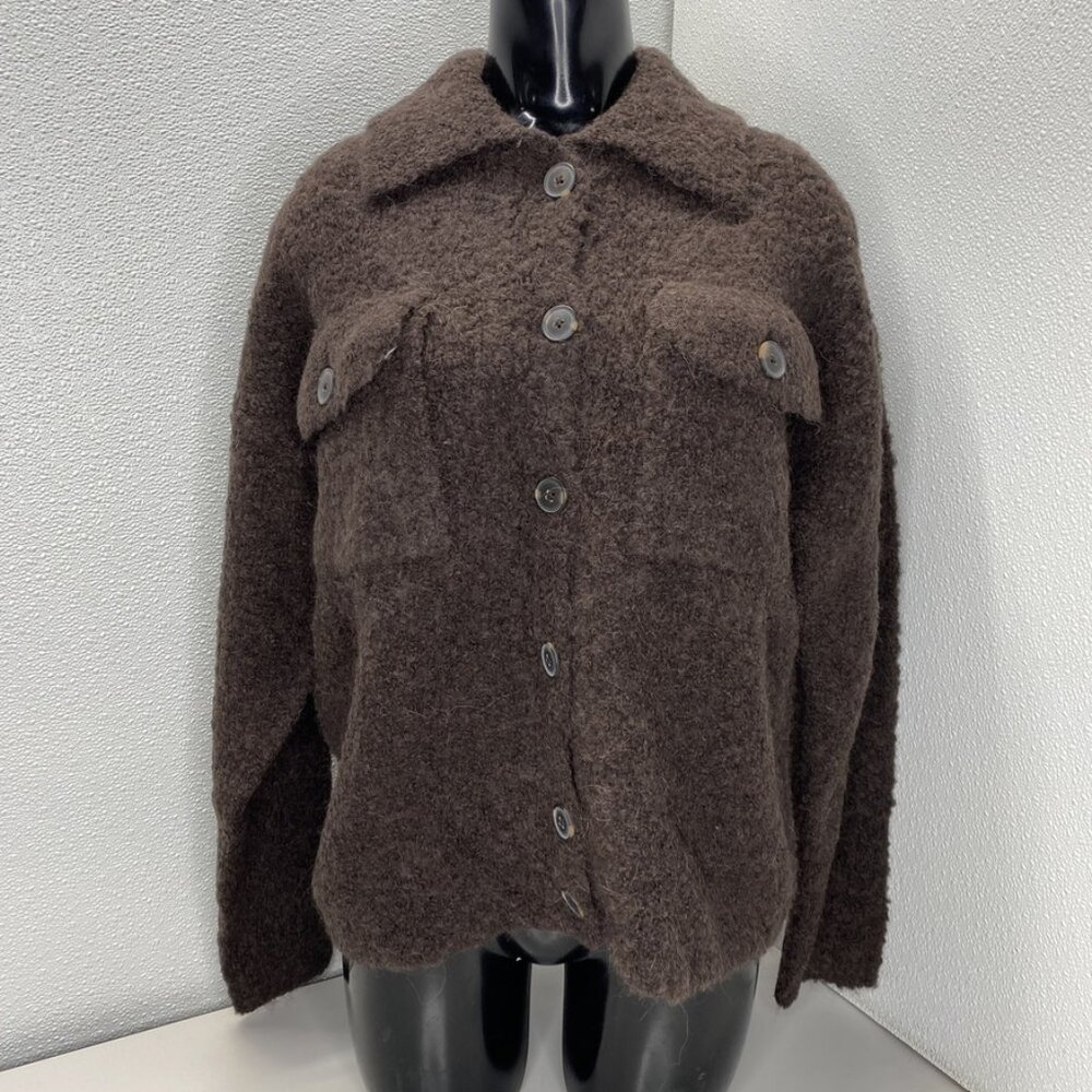 NEW MADEWELL Womens Jacket Dark Carob Brown SZ L Boucle Knit Sweater Button Down